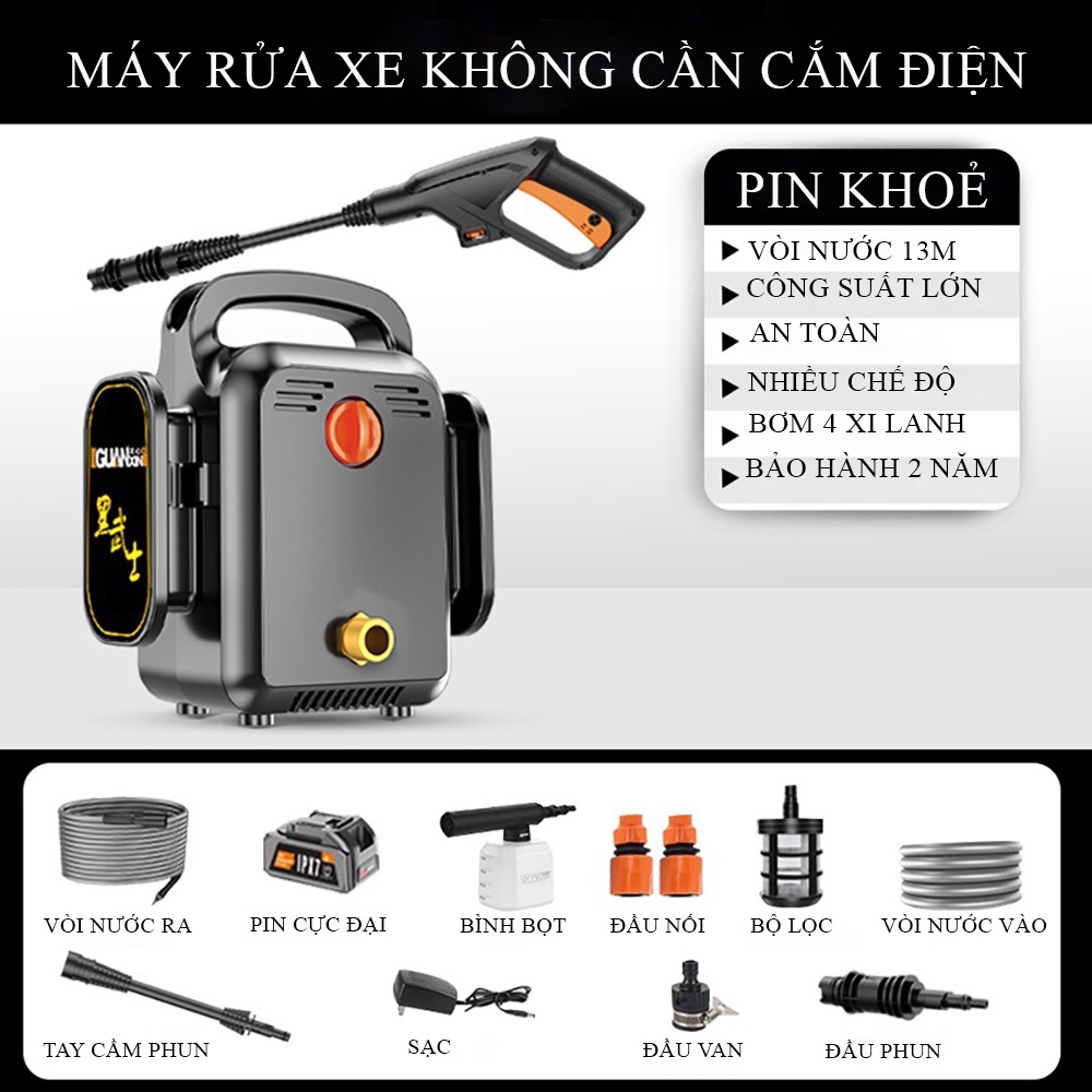 Máy rửa xe máy rửa xe cầm tay mini đa năng GUANXIN-Công suất 1500W, tăng giảm áp suất, chống cháy nổ - Bảo hành 24 tháng