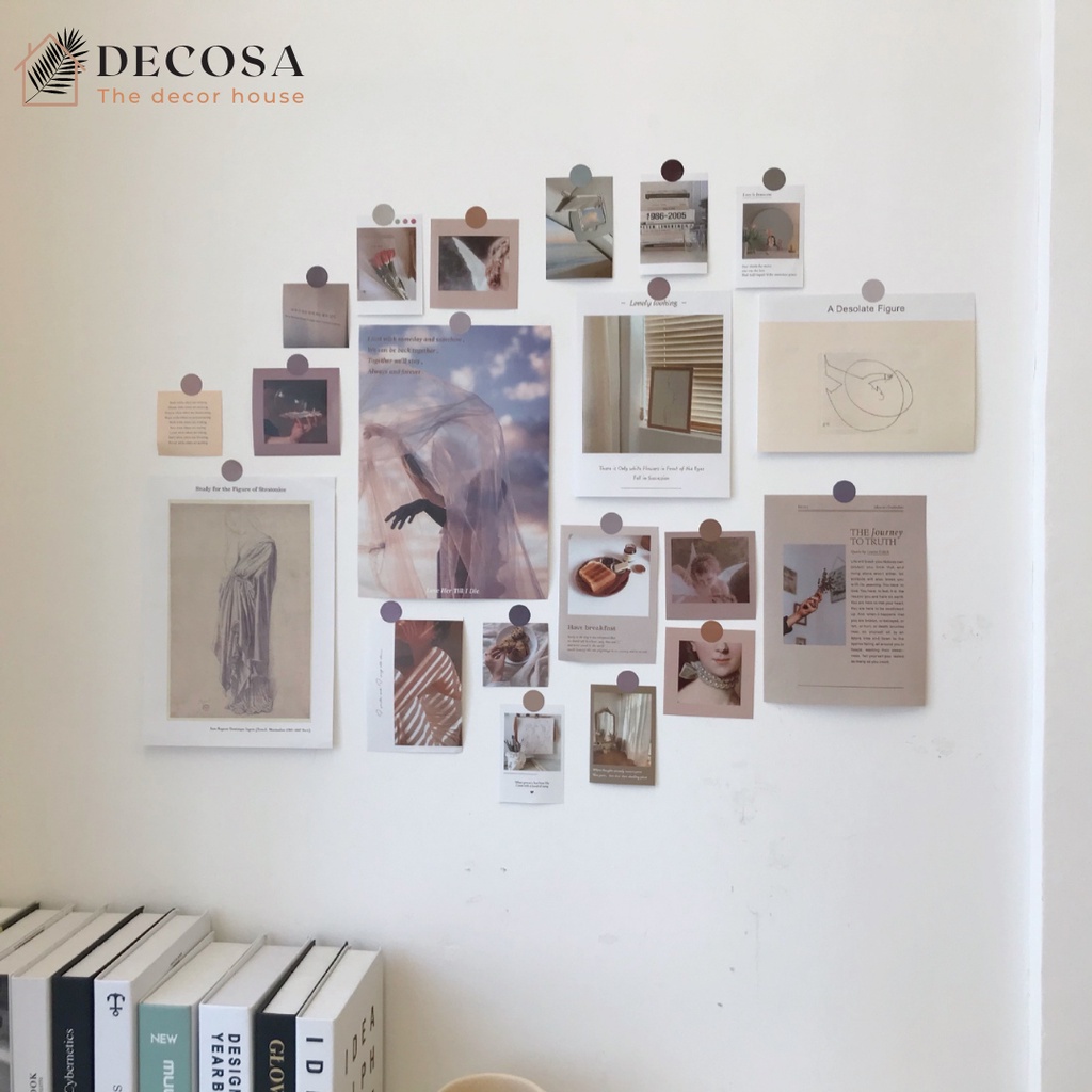 Ảnh trang trí dán tường hình vintage DECOSA tặng kèm bộ round sticker