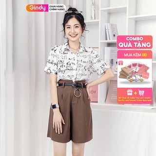 Áo sơ mi nữ form rộng tay ngắn GINDY họa tiết toán học cổ bẻ dáng basic thời trang công sở, học sinh A5152