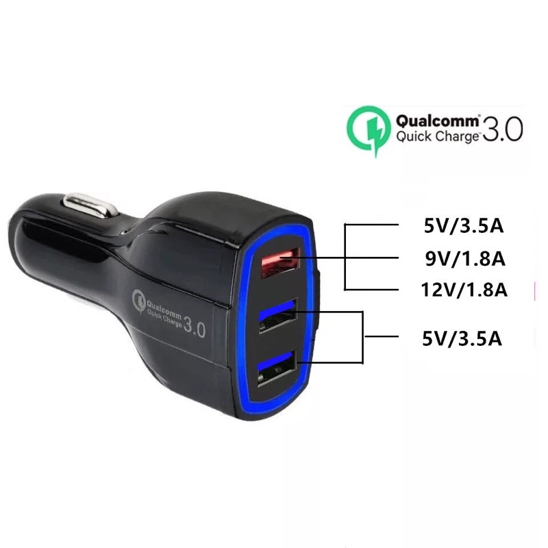 Củ Sạc Nhanh Qc 3.0 3 Cổng USB 3.0 Cho Xe Hơi.