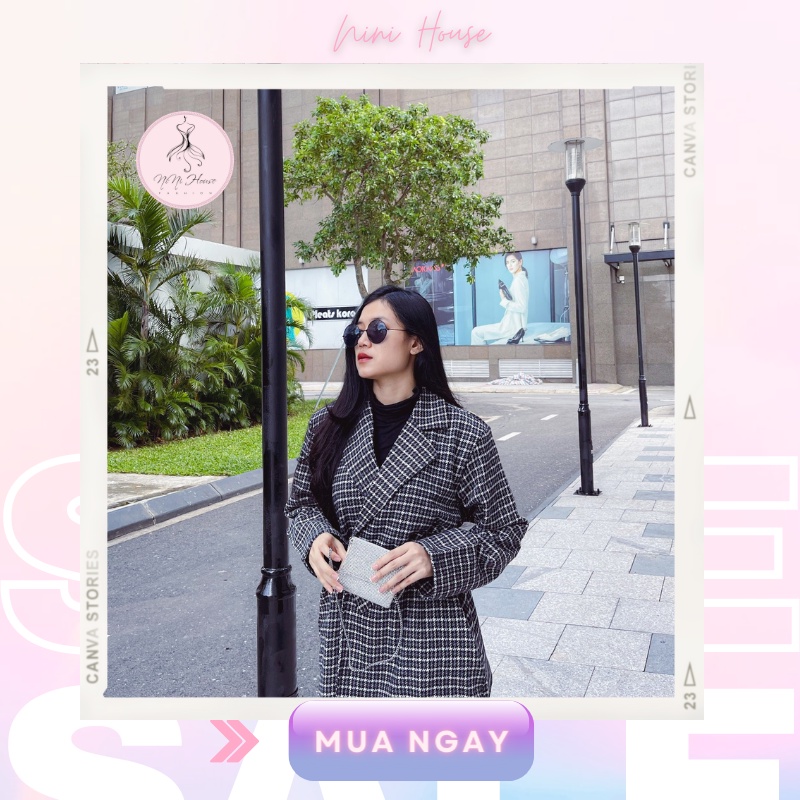 Áo Blazer nữ 2 lớp tay dài Hàn Quốc khoác ngoài đẹp, Áo vest nữ dạ kẻ caro kèm đai cực xinh
