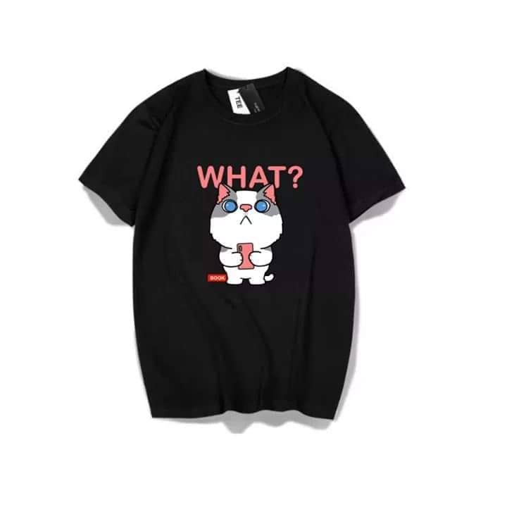 Áo Thun Nam Nữ Tay Lỡ Unisex Phông Trơn Oversize Form Rộng Basic Tee Hình MÈO WHAT