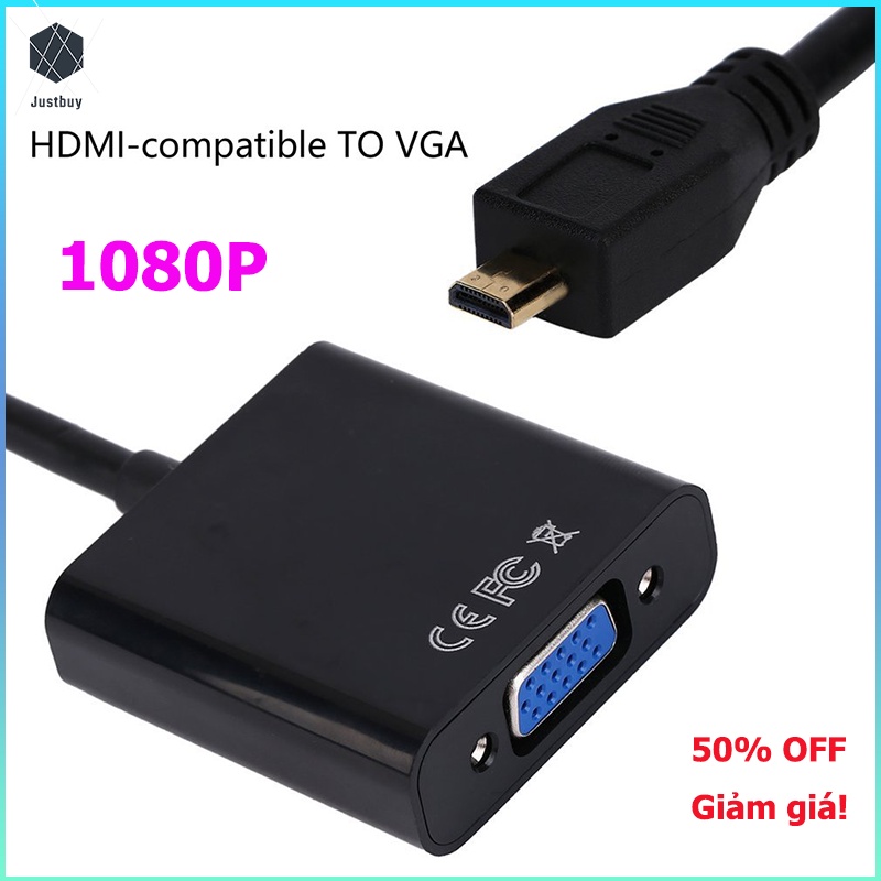 🤩Justbuy🤩 Cáp chuyển đổi HDMI to VGA Bộ chuyển đổi cáp video nữ Micro HDMI tương thích sang VGA Female có Audio cao cấp dài 20cm hỗ trợ Full HD 1080P