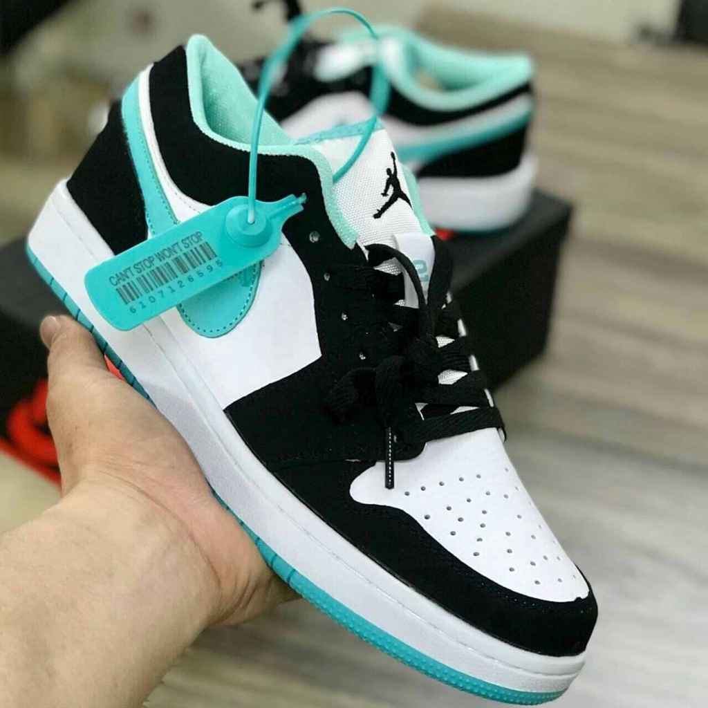 Giày JorDan 1 Panda Xanh Ngọc Cổ Thấp Nam Nữ, Giày Sneaker JorDan 1 Xanh Ngọc Full Box+Bill