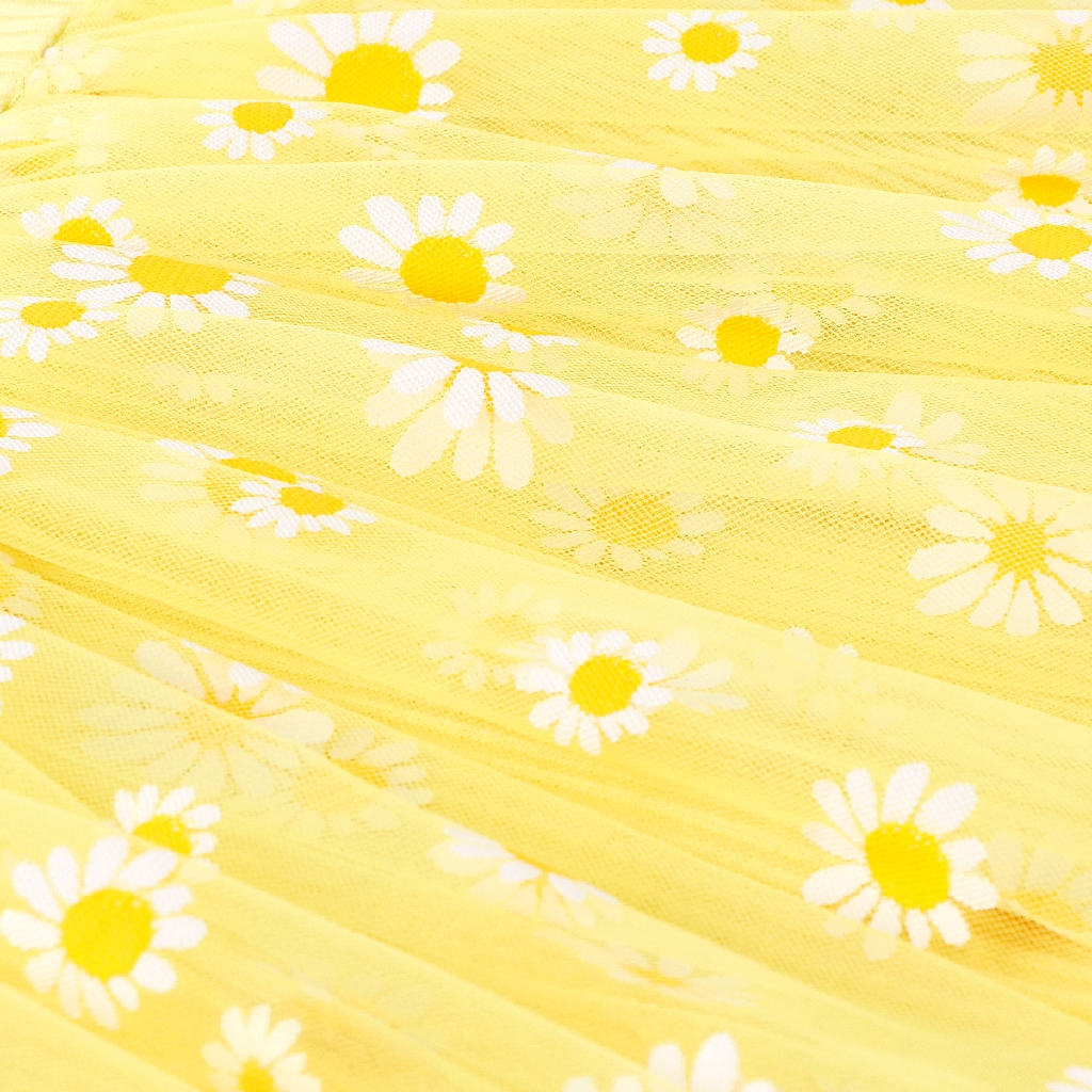 Jumpsuit cotton tutu lưới hoạ tiết hoa cúc công chúa tay ngắn cho bé gái