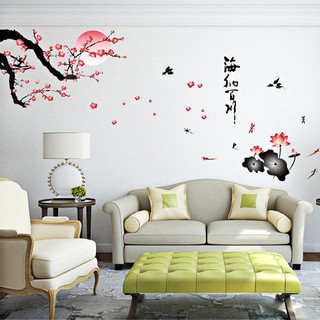 Decal Cành đào va hoa sen PK252