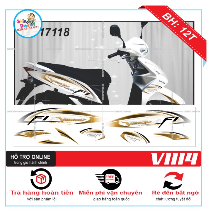 TEM XE VISION 17118 DÁN XE TRẮNG -- SHIN DECAL 2