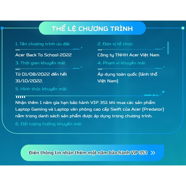 Gói bảo hành mở rộng thêm 12 tháng cho Laptop Acer