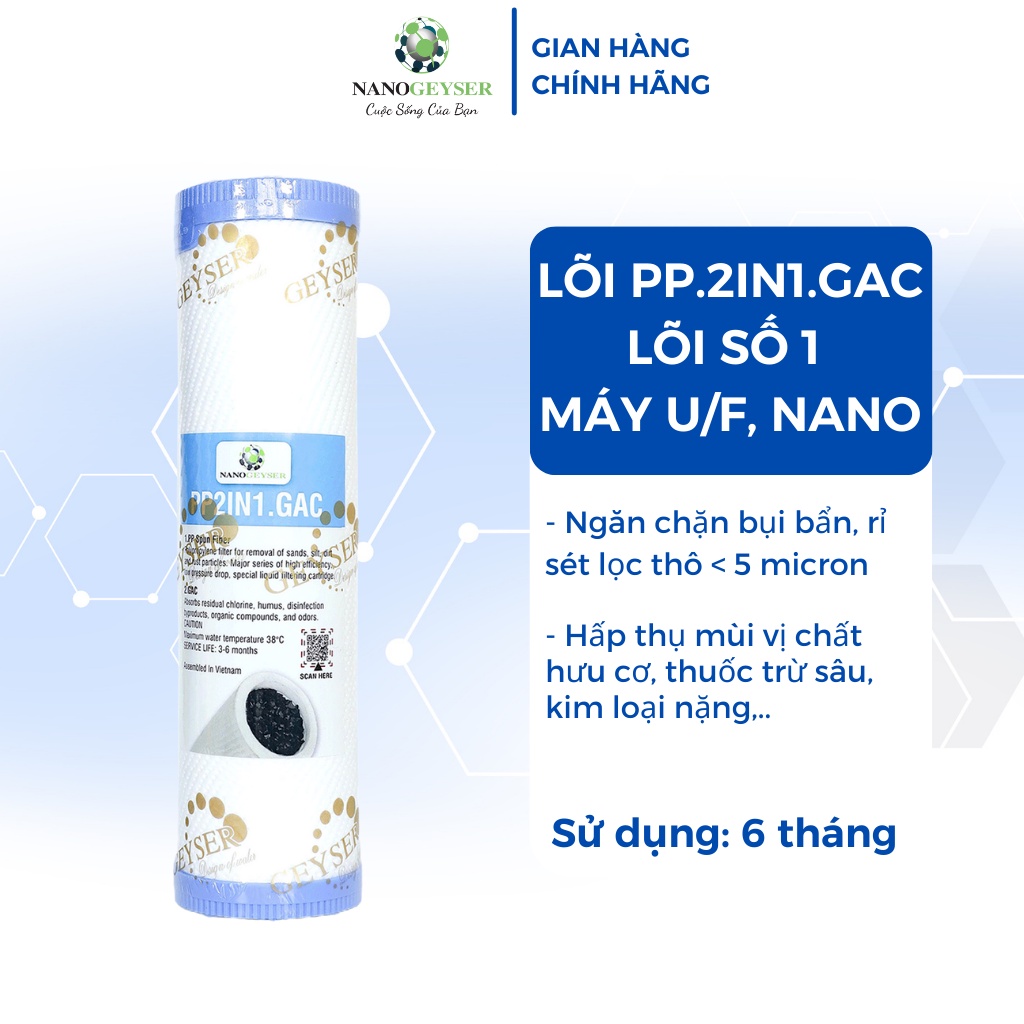 Lõi lọc nước số 1 máy UF, lõi lọc PP 2IN1 GAC dùng cho tất cả các loại máy Aqua, Karofi, Kangaroo