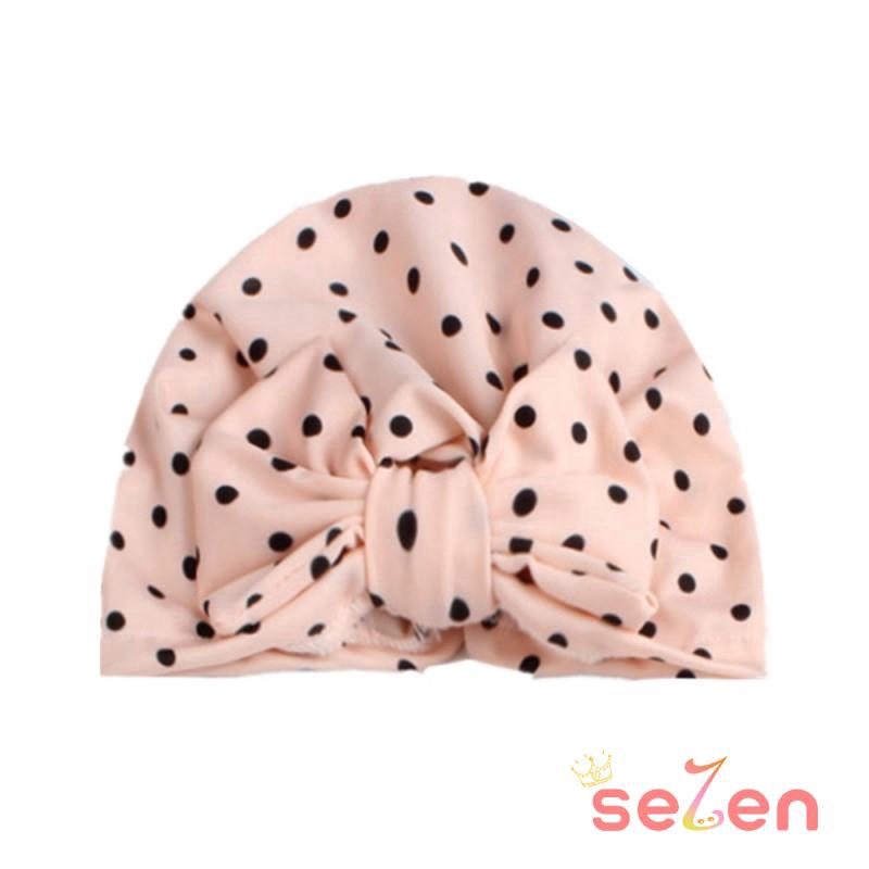 Mũ trùm đầu phối nơ họa tiết chấm bi cho bé trai và bé gái