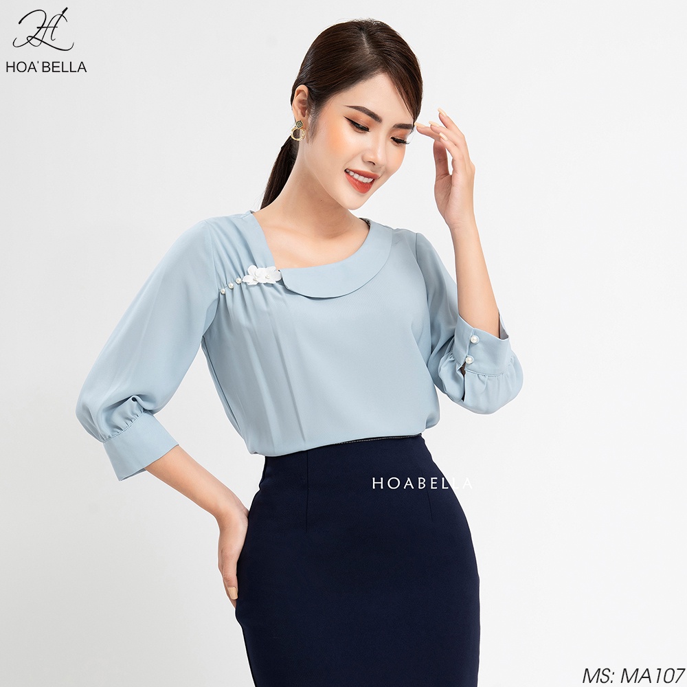 Áo Sơ Mi Nữ HOABELLA Tay Lỡ Dáng Cổ Thuyền Cách Điệu (MA107)