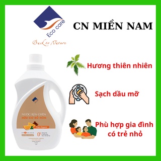 Nước Rửa Chén Hữu Cơ Bồ Hòn Ecocare Tinh Dầu Sả Chanh,Quế,Chanh Gừng,Cam Khử Mùi, Dưỡng Ẩm Da Tay chai 2L