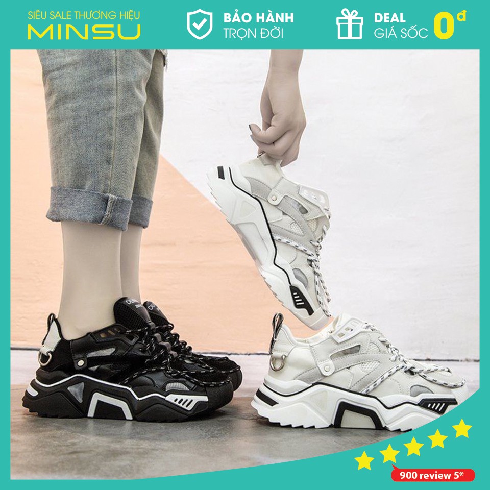 Giày Thể Thao Sneaker Cặp Đôi Nam Nữ Phản Quang MINSU M4401 Cool Ngầu Độn Đế Tăng Chiều Cao 5cm Kiểu Dáng Giày Hàn Quốc