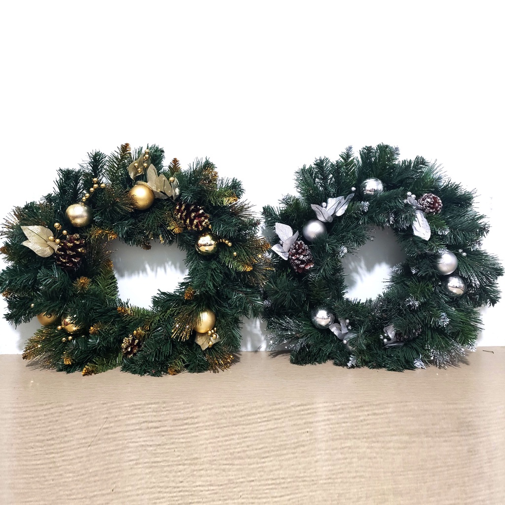 Vòng nguyệt quế giáng sinh treo cửa trang trí noel 3 Loại Lá Kim Tuyến hàng Việt Nam chất lượng cao