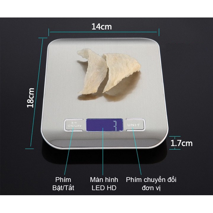 Cân Điện Tử Tiểu Ly Mặt Xám (tối đa 5kg) Tặng Kèm Pin - BH 3 Tháng