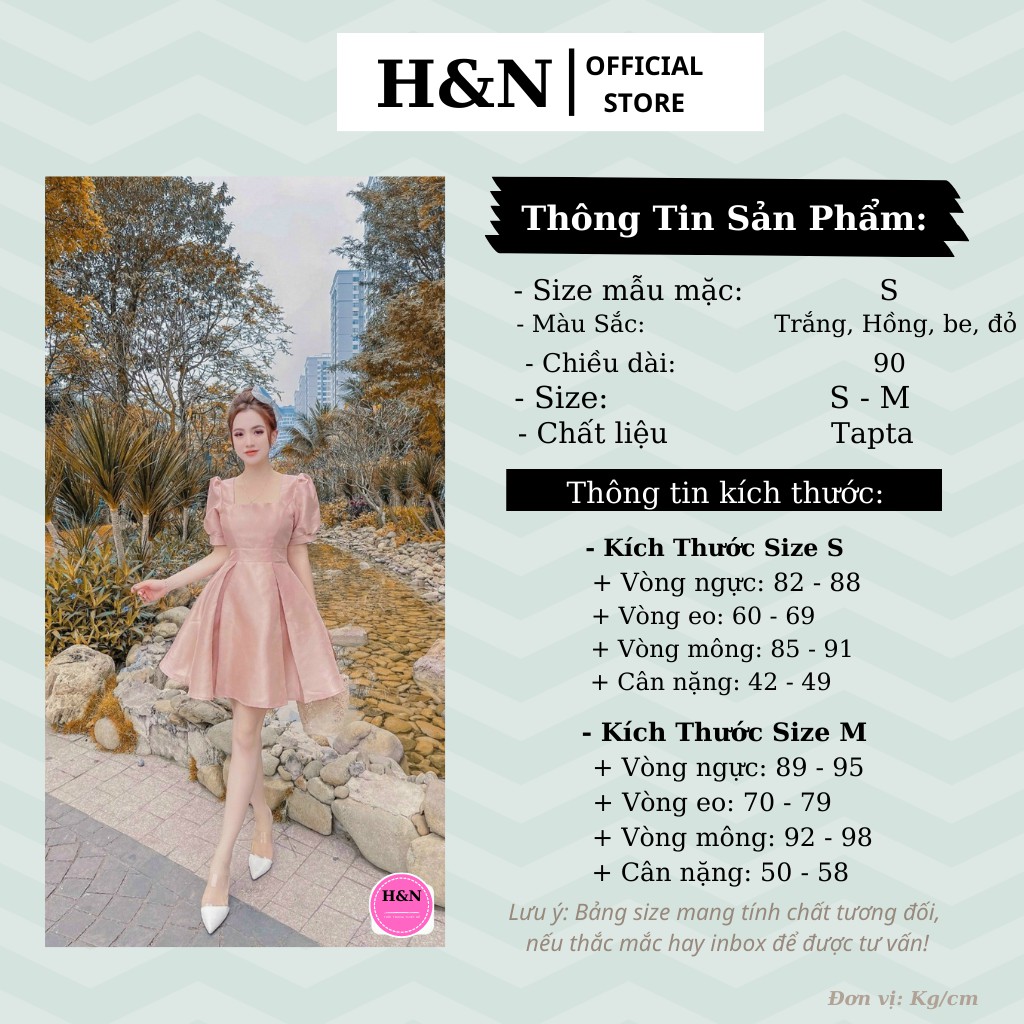 Váy xòe ngắn thiết kế cao cấp cổ vuông tay bồng 3 màu xinh xắn - HN Clothing