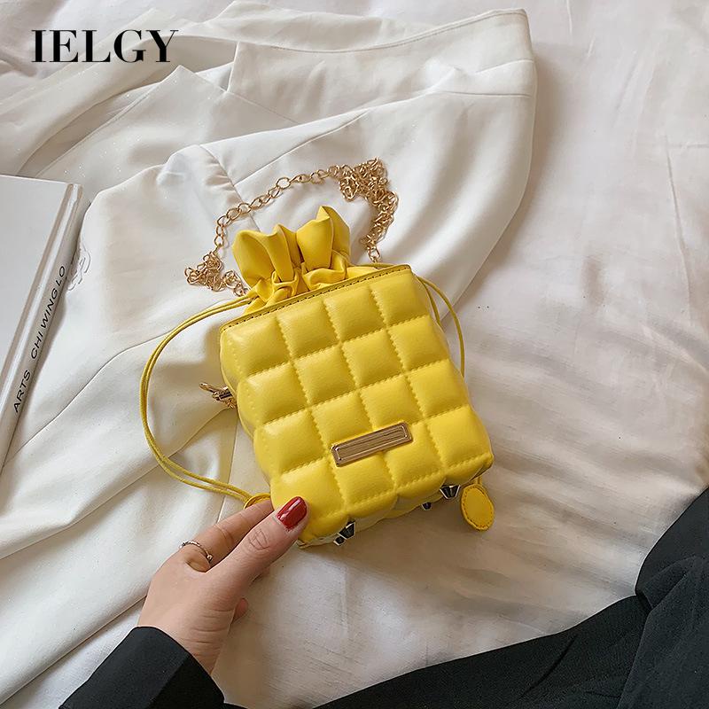 Túi đeo chéo IELGY hình vuông nhỏ thời trang đơn giản dây chuỗi xích họa tiết hình thoi dành cho nữ