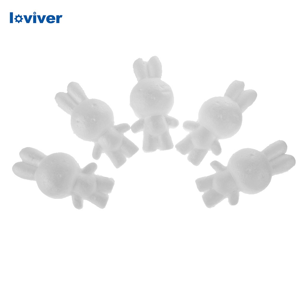 Set 5 Mô Hình Thỏ Bằng Polystyrene Styrofoam 14cm Trang Trí Thủ Công DIY