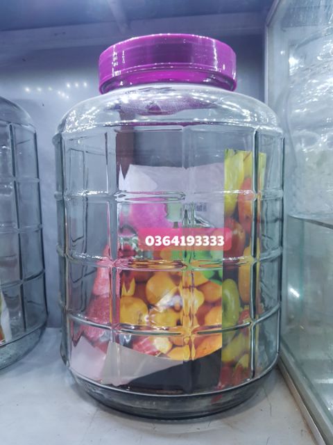 Bình thủy tinh 10 lít có quai xách nắp nhựa