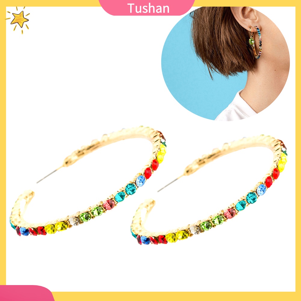 Đôi Khuyên Tai Tròn Đính Đá Thời Trang Cho Nữ