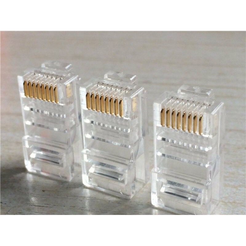Túi Hạt Mạng 100 Đầu RJ45 Nhựa Cat 5 Golden Japan - Hạt Bâm Dây Mạng Chân Đồng