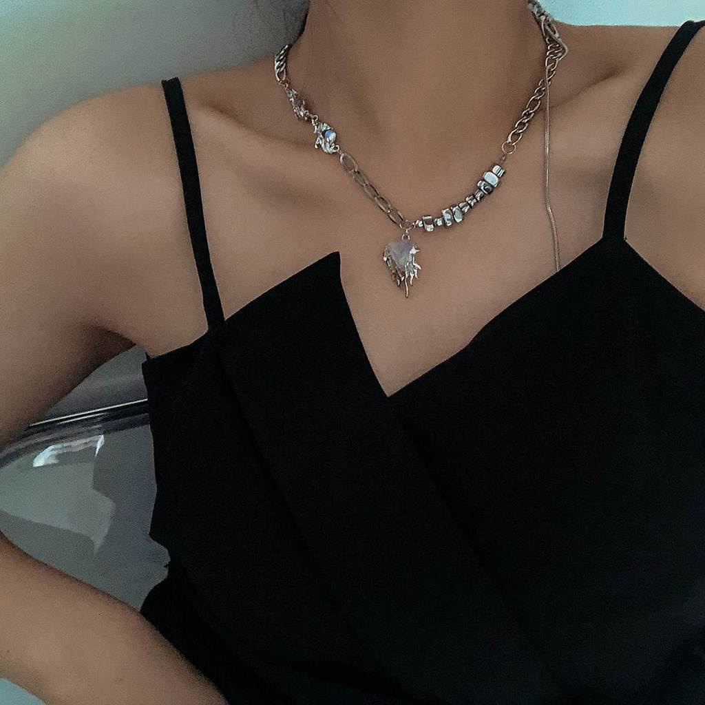 Dây chuyền 19904 đá mặt trăng có khung thời trang sang trọng cá tính dễ phối đồ cho nam nữ