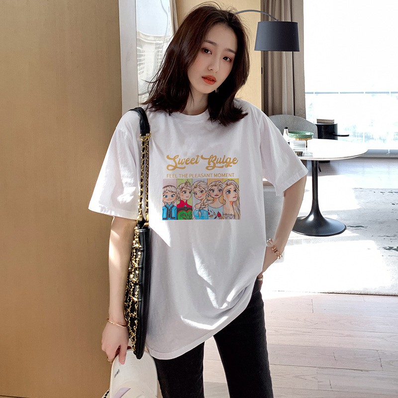 Xiaozhainv Áo Thun Tay Ngắn Dáng Rộng In Họa Tiết Phong Cách Thời Trang Hàn Quốc Cho Nữ