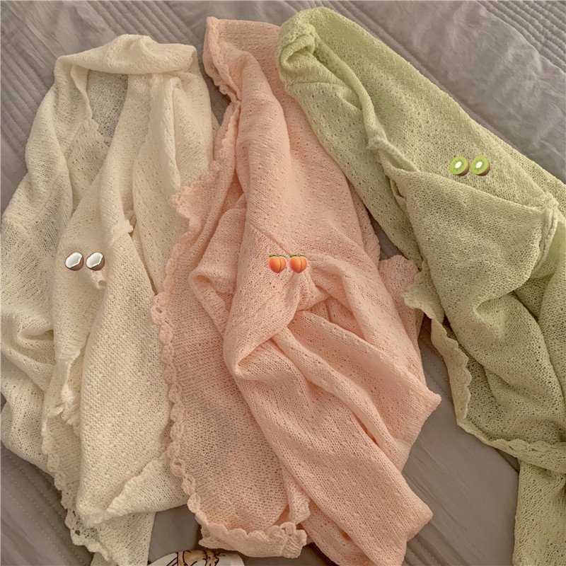 [ Mã FAGREEN1505 giảm 10% tối đa 30K đơn 99K] Áo Khoác Cardigan Dệt Kim Màu Trơn Viền Gợn Sóng Phong Cách Hàn Quốc 35376