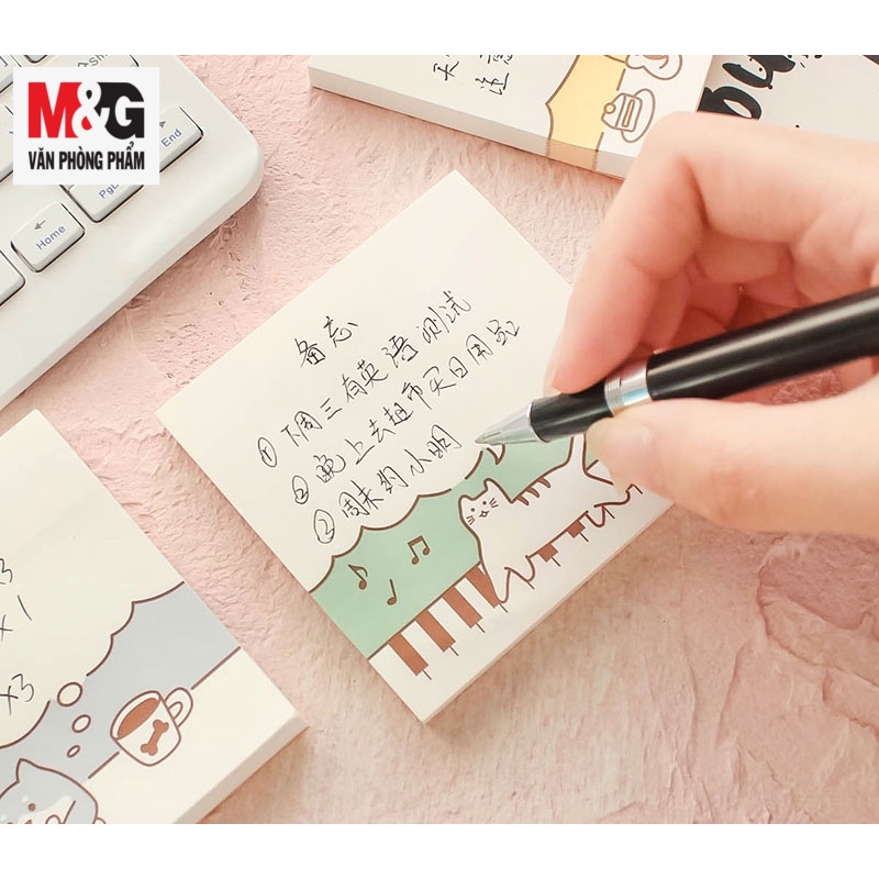 Giấy Ghi Chú  M&amp;G YS-256 kích thước 3*4, xấp 80 tờ ,  giấy màu trắng có in mèo(giao màu ngẫu nhiên)-1 cái