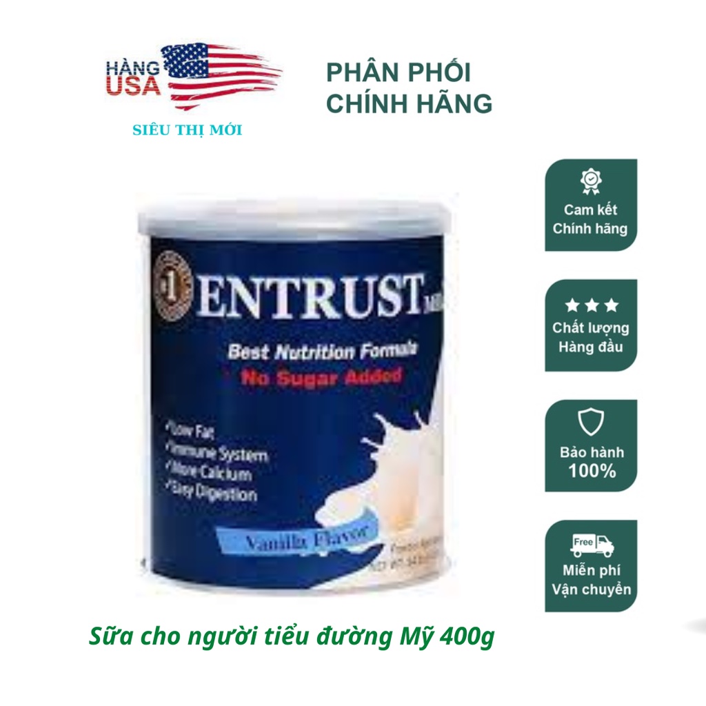 DATE 2024- Sữa Bột Không Đường Entrust Nonfat Dry Milk 400g – Mỹ