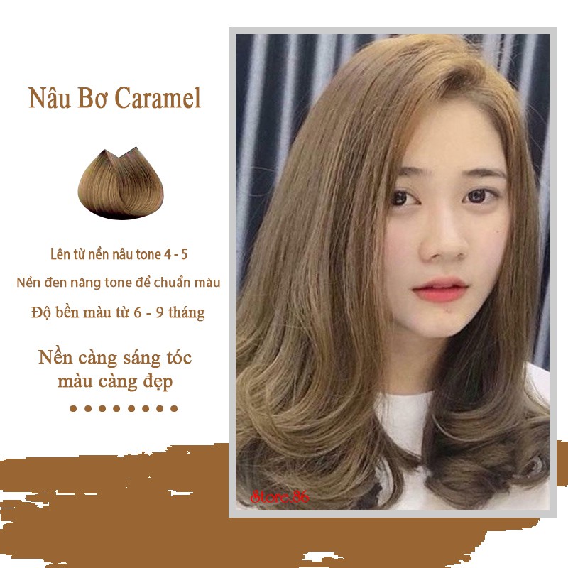 Thuốc nhuộm tóc màu Nâu Bơ – Nâu Caramel màu nhuộm lên chuẩn màu không sót da đầu