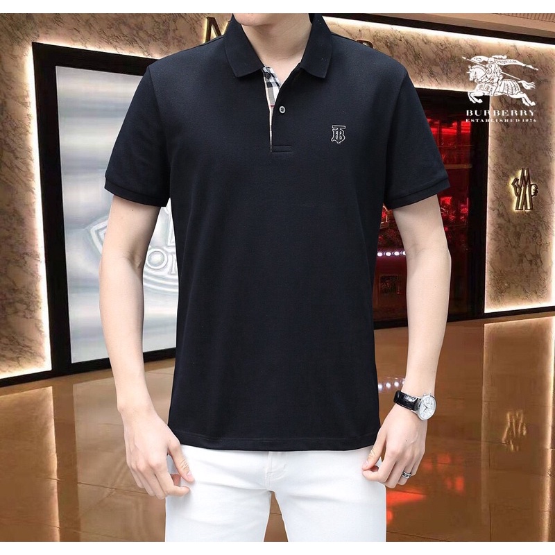 Áo polo nam ngắn tay cao cấp logo  thương hiệu Burberry màu trơn mẫu mới trẻ trung