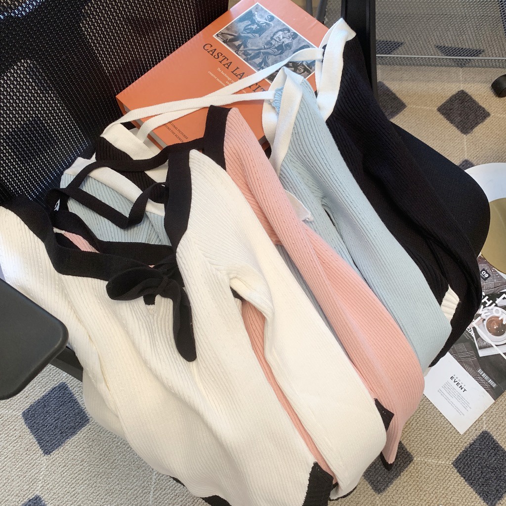 Áo sweater Dệt Kim Tay Dài Màu Sắc Tinh Khiết Phù Hợp Với Mọi Nơi Để Trình Diễn Giảm Béo Viền Cong Bên Trong Và Ngoài Áo Len