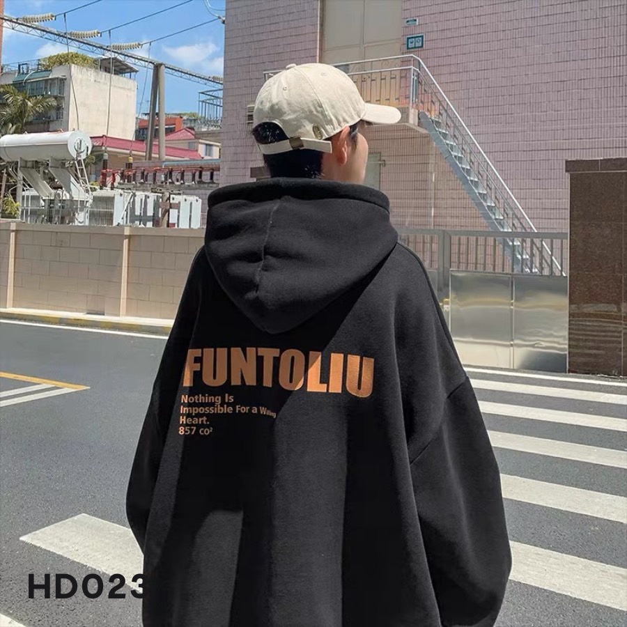 Áo hoodie in chữ funtoliu nón rộng vải dày HD023 - T2000