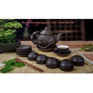 Bộ ấm chén tử sa đắp nổi  Bát Tràng
