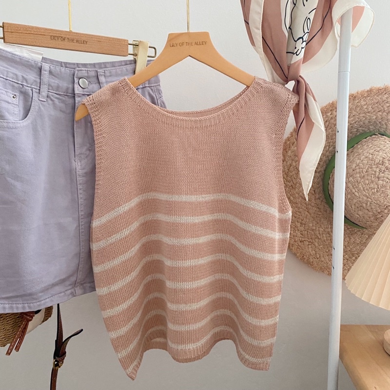 Áo sát nách thân kẻ Nancy phong cách Ulzzang Hàn Quốc