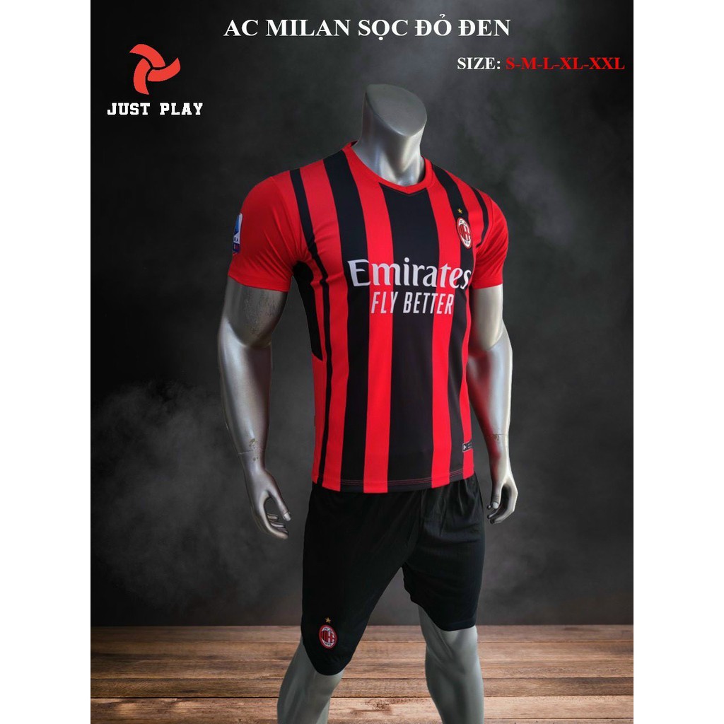 Quần áo bóng đá, đá banh mẫu C.L.B AC.Milan - Đỏ sọc đen - mẫu mới mùa 2021-2022