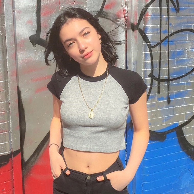 DUENA Áo Croptop Tay Ngắn Dáng Ôm Thời Trang Cho Nữ