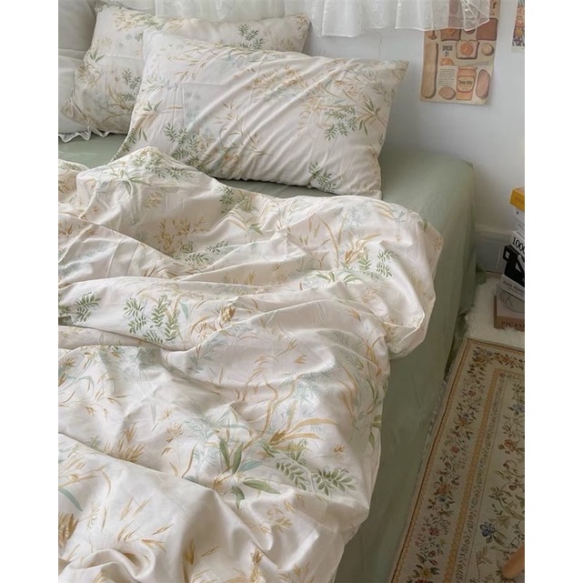 Set Bộ Vỏ Chăn Ga Cotton Living Hoa Nhí, Chất Cotton Mát, Thấm hút Tốt_shinbedding