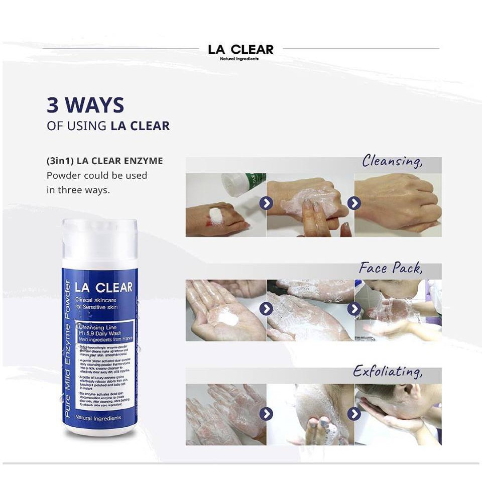 Bột rửa mặt Enzyme 3 Cách Dùng La Clear Pure Mild Enzyme Powder