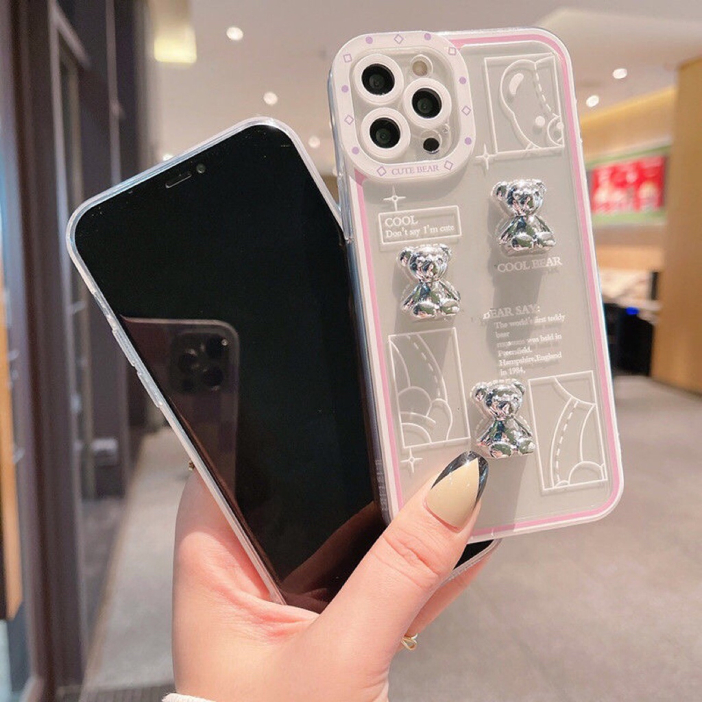 Ốp Điện Thoại Mềm Hình Gấu 3D Dễ Thương Cho iPhone 11 13 13ProMax 12 12Pro Max X XS XR 11ProMax