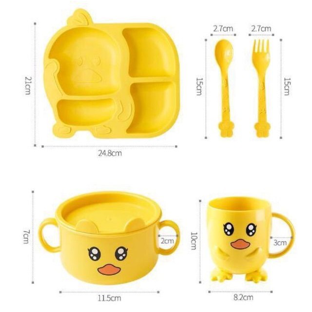 Bộ Khay Ăn Dặm Hình Vịt Vàng Cute Cho Bé