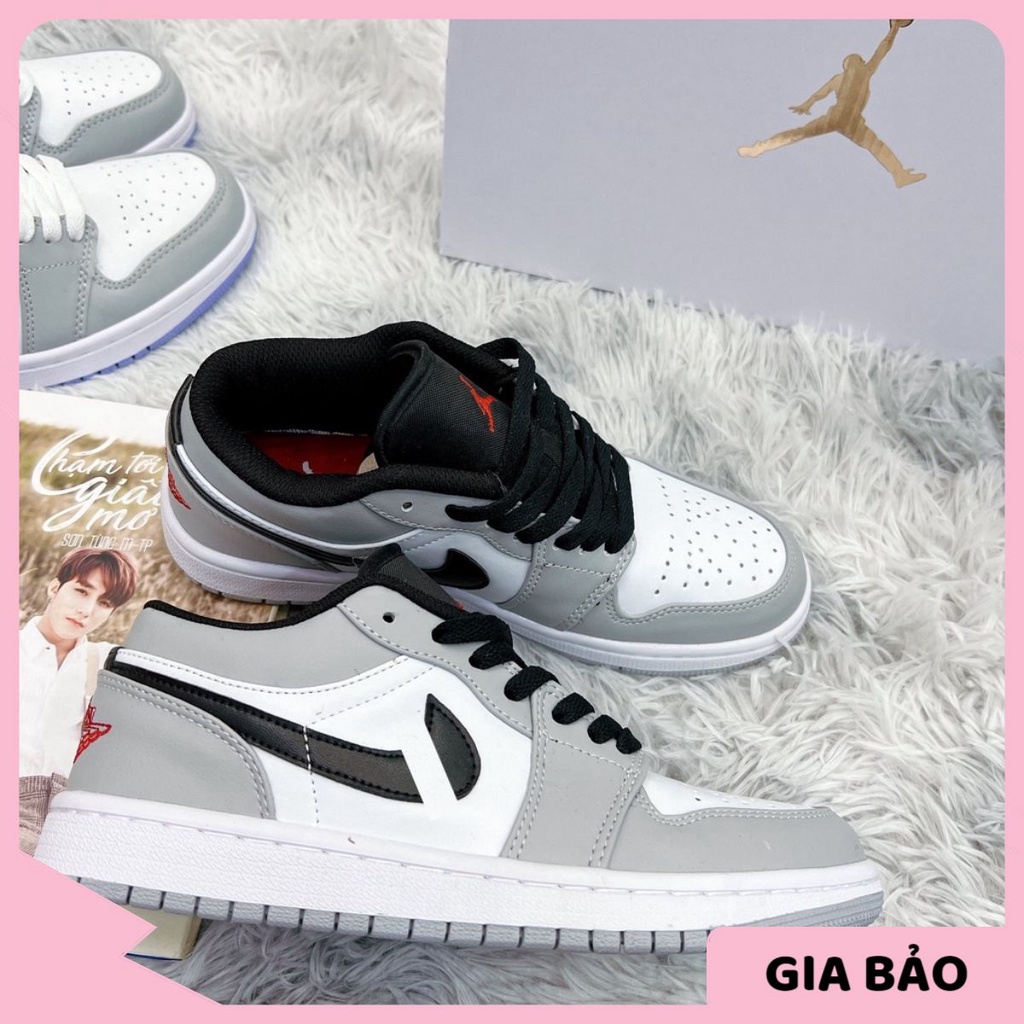 🎀 SIÊU HÓT 🎀 Giày Sneaker Jordan 1 low smoke grey xám cổ thấp thêu chỉ đỏ phía sau nam nữ cao cấp full box + bill