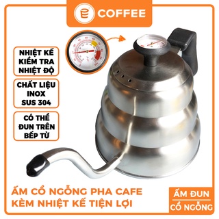 Ấm pha drip cổ ngỗng pha trà cà phê V60 có nhiệt kế tiện lợi 1L và 1.2L, chất liệu thép không gỉ đun được trên bếp từ