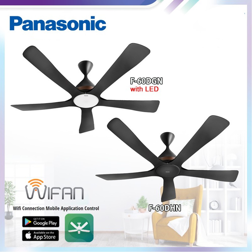 Quạt trần 5 cánh Panasonic F‑60DHN. Kết nối từ xa ứng dụng Panasonic trên IOS & Android và điều khiển cầm tay