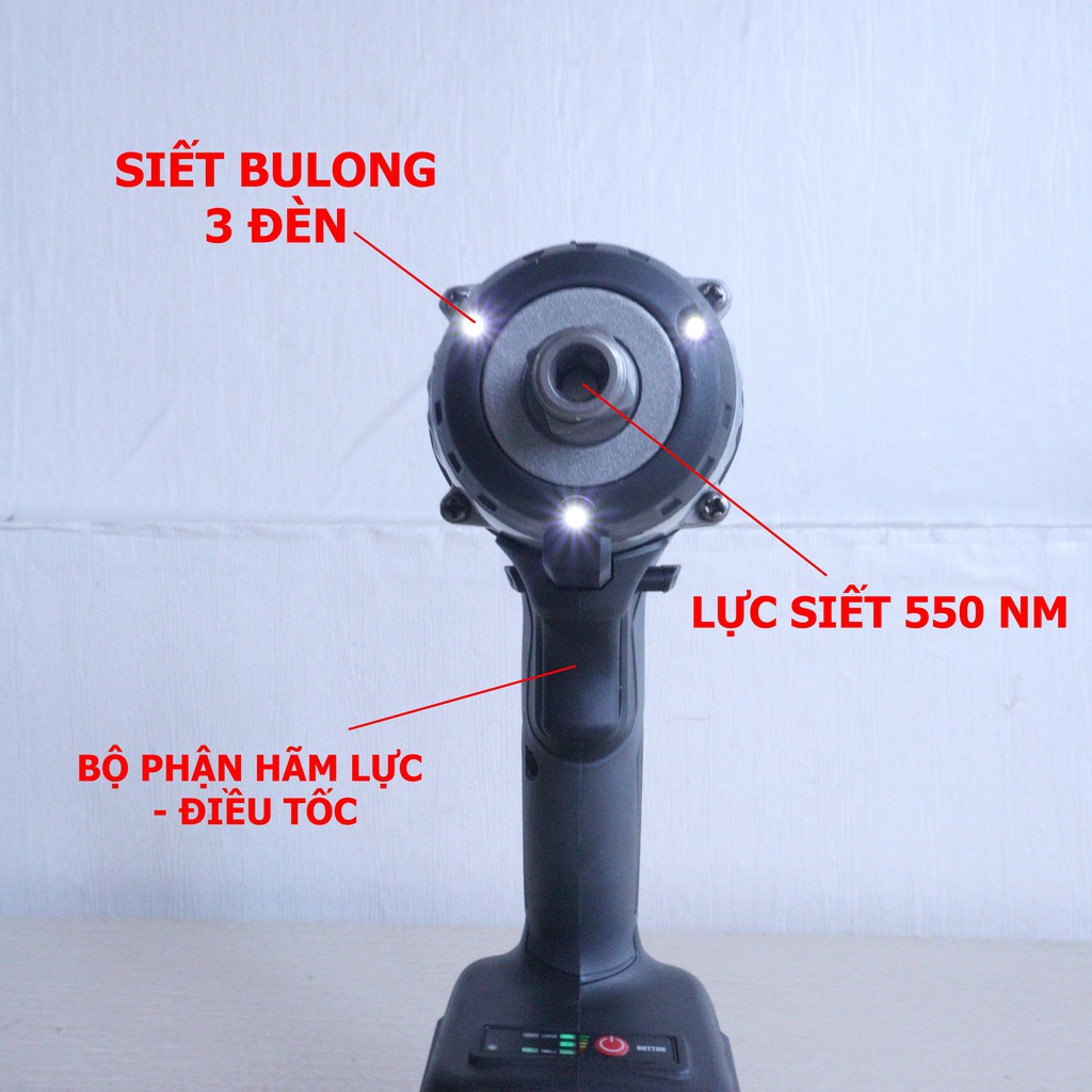 Máy siết bulong Hitachi 199V - 3 ĐÈN LED - Kèm 5 ĐẦU KHẨU VÀ 1 ĐẦU CHUYỂN VÍT - KHÔNG CHỔI THAN
