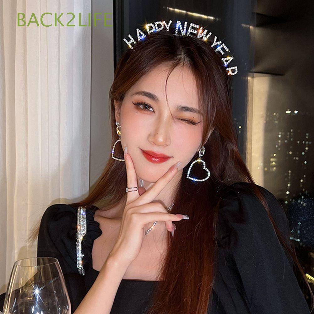 BACK2LIFE Sweet HAPPY NEW YEAR Headband Exquisite Female Jewelry|Crown Letter New Year Headdress New Year Gift New Year Dress Up Christmas Dree Up Alloy Korean Style Hair Hoop/Multicolor