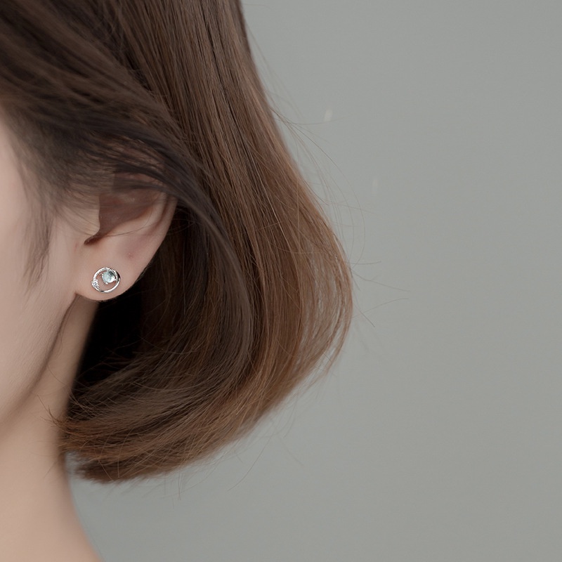 Khuyên Tai Nữ Hình Quả Đia Cầu Bạc 925 Đính Đá Màu Xanh Cho Nữ - B2427 - Bảo Ngọc jewelry