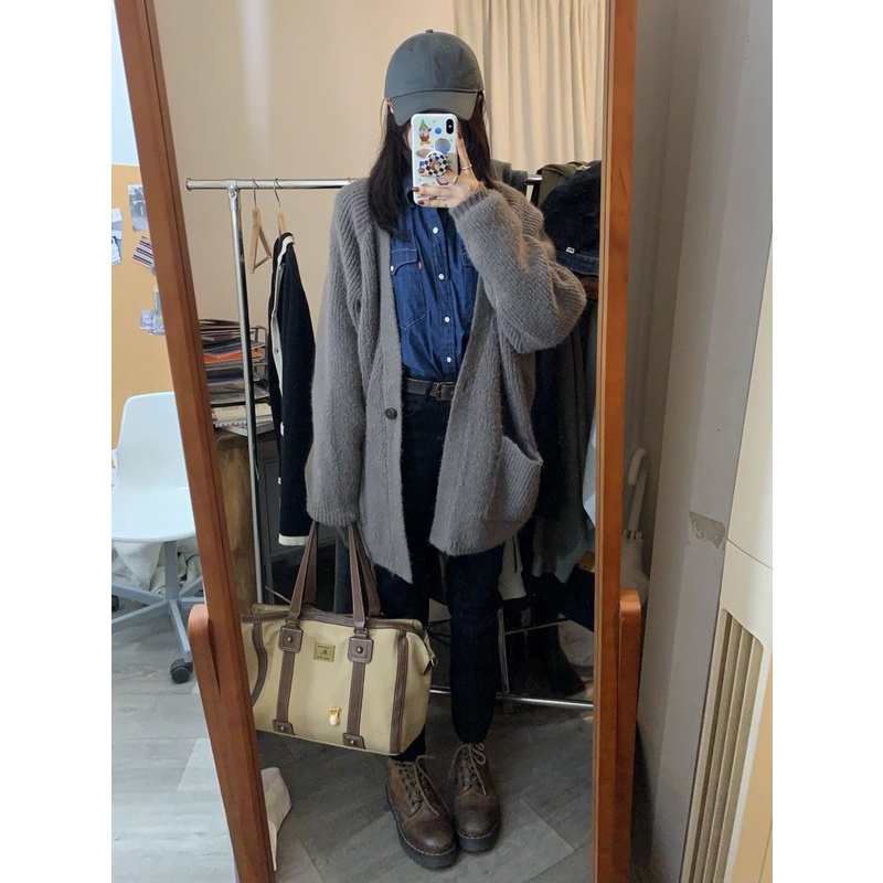 Áo Khoác Cardigan Dệt Kim Dày Dặn Phong Cách Hàn Quốc Thời Trang Thu Đông Cho Nữ