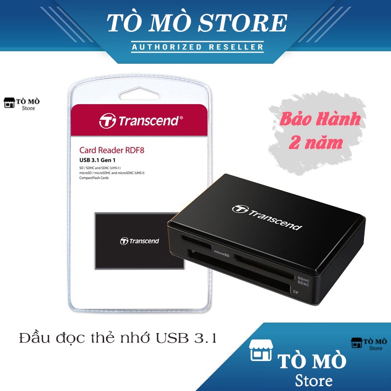 Đầu Đọc Thẻ USB 3.1 Transcend F8 RDF8 All in One (đọc hầu hết các chủng loại thẻ nhớ) bảo hành 2 năm